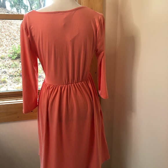 Coral midi dress, pockets 3/4 sleeve polyester - Picture 4 of 12